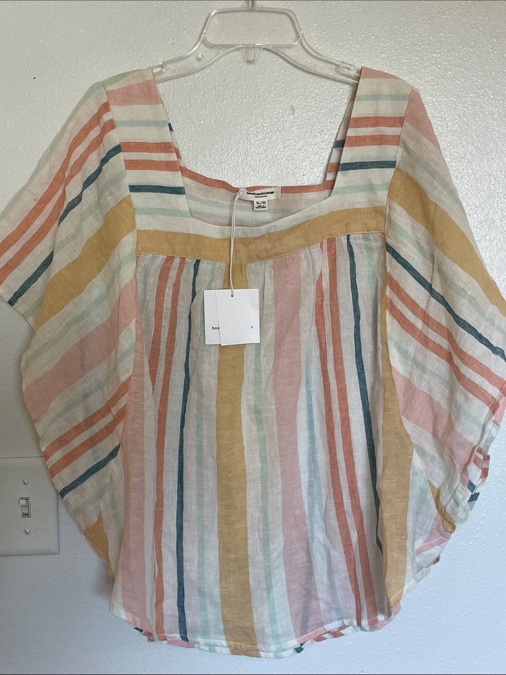 beachlunchlounge Striped Square-Neck Tunic in Pink, Mustard, Teal, Cream